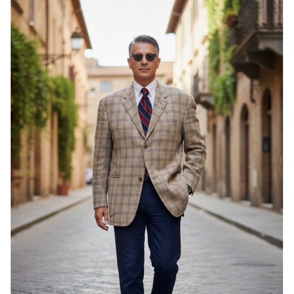 Vtg Vestimenta Italy Sport Coat 44R “Fatte A Mano” Handmade Wool Linen